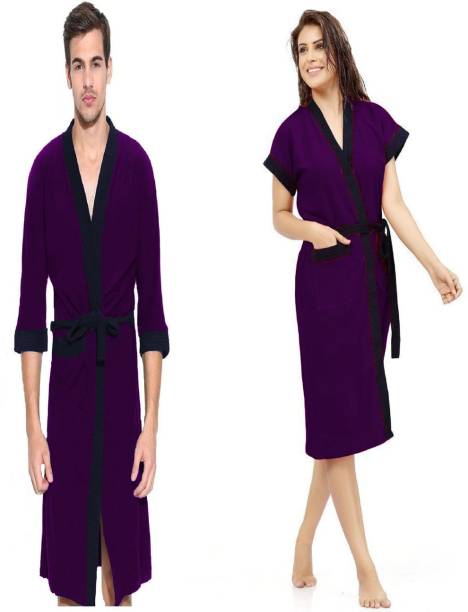 ELEVANTO Purple & blue Free Size Bath Robe