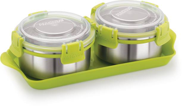 Magnus TRENDY-2 KLIP LOCK 2 psc Containers With Multipurpose Tray Set, 375 ML Each 2 Containers Lunch Box