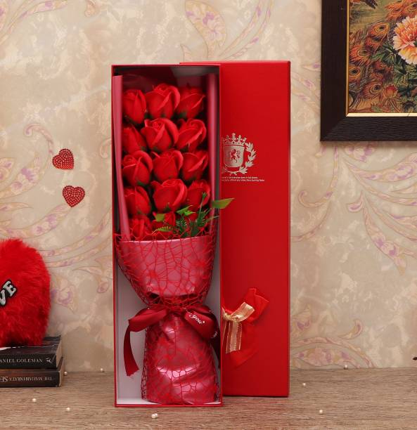 TIED RIBBONS Artificial Rose Bouquet Valentine Day Gift for Girlfriend Boyfriend Wife Husband Red Rose Artificial Flower