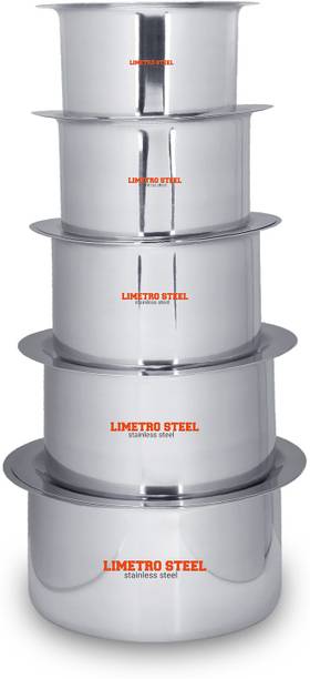 LIMETRO STEEL Set of 5 High Quality 22 Gauge Induction and Gas Stove Compatible Tope Set With Lid (5 Pieces, 1 Ltr, 1.5 Ltr, 2 Ltr, 2.5 Ltr, 3 Ltr)…