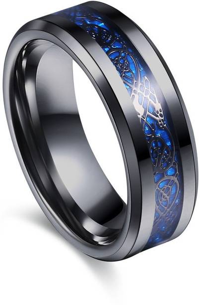 Ruhi Collection Fingure Ring Blue Color Black Base For Men/Women Size 19 Stainless Steel Ring