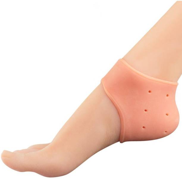 BAWALY Silicon Gel Heel Socks Pad Heel Pain Relief Heel Support (Free Size, Orange) Heel Support