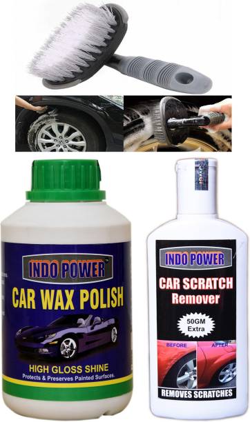 INDOPOWER CAR WAX POLISH 500gm+ Scratch Remover 200gm.+All Tyre Cleaning Brush Combo