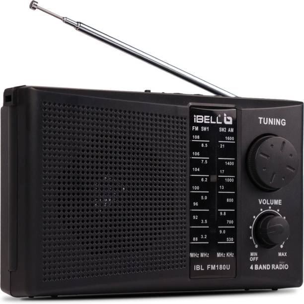iBELL FM180U Portable Radio, USBSDMP3 Player & Dynamic Speaker 4 Band, Black FM Radio