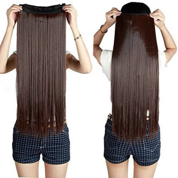 MoonEyes Women's Natural Light Brown with Golden Touch Straight  Extensions in 24 inch ,5 Clips Head in 1 Piece Increase  Length Hair Extension