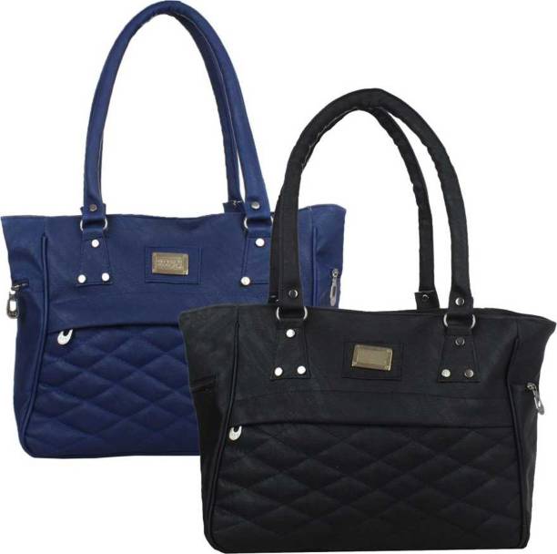 Women Blue, Black Hand-held Bag - Extra Spacious Price in India