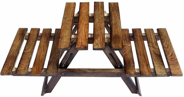 ADA Handicraft 3D Vintage Wooden Multipurpose Folding Rack Plant Stand|3 Decks|Flower Pot Stand Wooden Wall Shelf