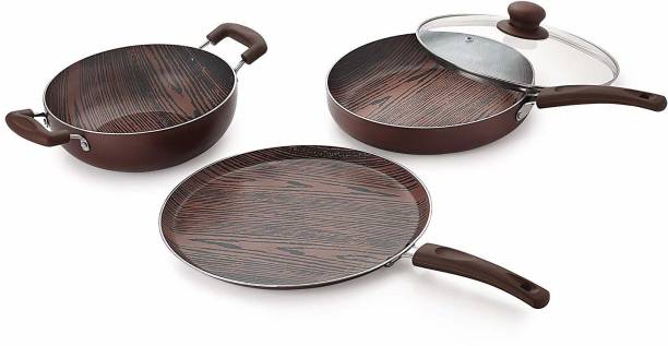 NIRLON Woody Cookware Set, 4-Pieces, Brown Cookware Set