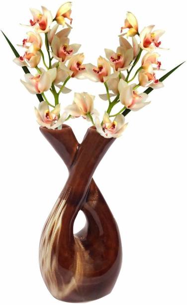 Wauood Brown Color Ceramic Two Sides Open Flower Vase, Pot for Office Home Hotel Shop and Gift for Friends and Family Ceramic Vase (8 inch, Multicolor) Ceramic Vase