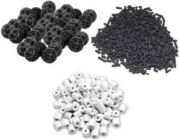 Nasmodo 500 grams of ceramic rings + 500 grams of activated Carbon + 25 pcs of Bio balls Aquarium Filter Kits for fish tank Canister Aquarium Filter