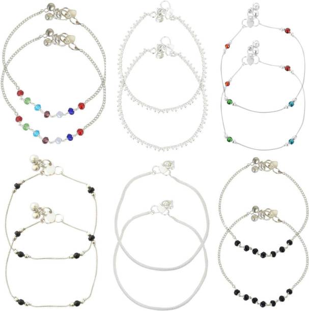 Beadworks Combo Pack of Fancy & Trendy Style Pairs of Anklets for Girls and Women in Appx. 10.5 Inch Size Alloy, Metal, Brass Anklet