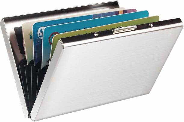 OFIXO Purse Type Well Looking Men's Debit/Credit/Visa Stylish Metal Silver Pocket ATM 6 Card Holder (Set of 1, Silver) 6 Card Holder