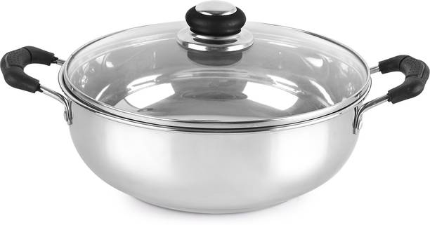 cello Induction Base Stainless Steel Kadhai 3 ltr Kadhai 34.5 cm diameter with Lid 3 L capacity