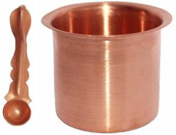 mPix Copper PANCH PATRA Kalash Glass with Spoon, Panchapatra Set for Serve Secread/Holy Water Copper Kalash
