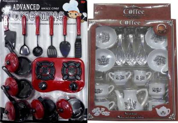 KidsBazaar Red and Black Coloured Kitchen Set with Cupset for Kids-98087