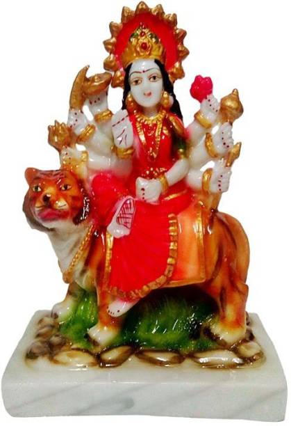 FABZONE Marble Look Goddess Maa Durga Devi Idol Handicraft statue Sherawali Mata rani Spiritual Puja Vastu Fegurine - Religious Murti Pooja Gift Item / Temple / Home Decor / office Decorative Showpiece  -  15 cm