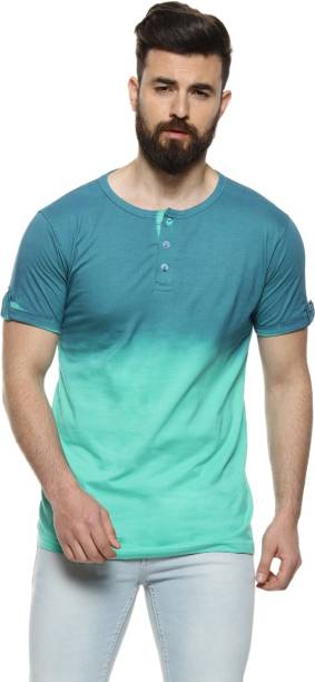 Men Solid Henley Neck Light Blue T-Shirt Price in India