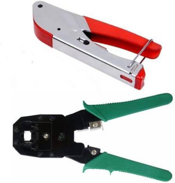 tools master TS-0023 Universal Compression Crimping Tool For Coaxial Cable Connector for BNC RCA RG59(4C) RG6(5C) Alicate Terminador Compression Coax Cable Heavy Duty With Nipper Manual Crimper Manual Crimper