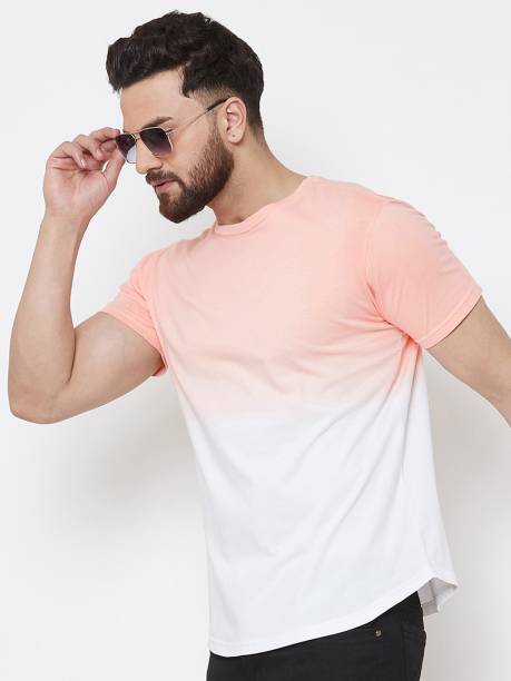 Gritstones Washed/Ombre Men Round Neck White, Pink T-Shirt