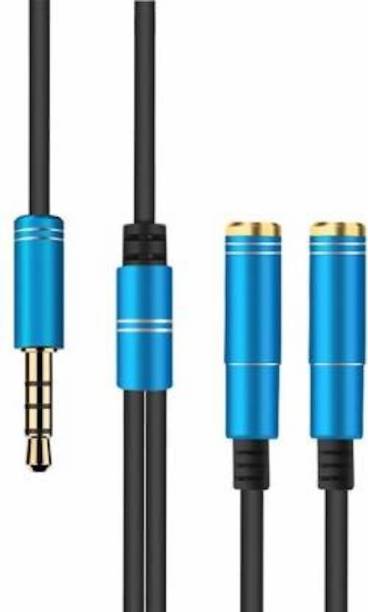 dhriyag Blue Colourful Metal 3.5mm 1 Male to 2 Female Y Splitter Aux Cable with Mic Earphone Headphone Jack Headphone Headset Splitter For MP3/LAPTOP/MOBILE/IPOD/IPAD & TABLET Phone Converter