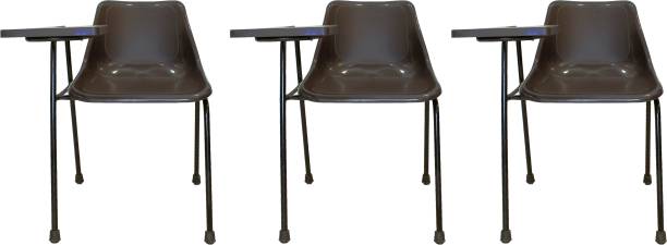 Finch Fox Student Chair with Glossy Seat & Writing Pad, Heavy 1" Inch Pipe, Anti Skid Buffer, in Black Glossy Color (Set of 3) NA Study Arm Chair