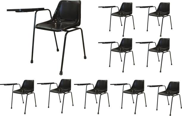 Finch Fox Student Chair with Glossy Seat & Writing Pad, Heavy 1" Inch Pipe, Anti Skid Buffer, in Black Glossy Color (Set of 10) NA Study Arm Chair