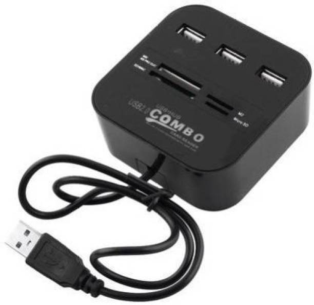 Techista All in One USB Hub Combo 3 USB ports and all in one card reader, USB 2.0, for Pen drives / Cameras / Mobiles / PC / Laptop / Notebook / Tablet, Docking station, MS/MS pro Duo/SD/MMC/M2/Micro SD support- Card Reader