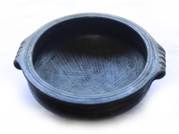 Frills & Colours Earthen Cookware for Kitchen/ Clay Pot/Handi- Organic/ Pre-Seasoned Black Pot 29 cm diameter 2.5 L capacity