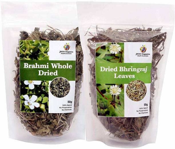 Jioo Organics Bhringraj Dry Leaves and Dry Brahmi Leaves,Neerbrahmi, Water Hyssop (Combo of 2 ,Pack of 50 Grams)