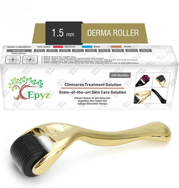 Epyz Derma Roller Cosmetic Micro Needling Instrument with 540 Needles for Acne, Skin, Hair Loss, With Free Storage Case [ Gold , 1.5mm ] Pack Of