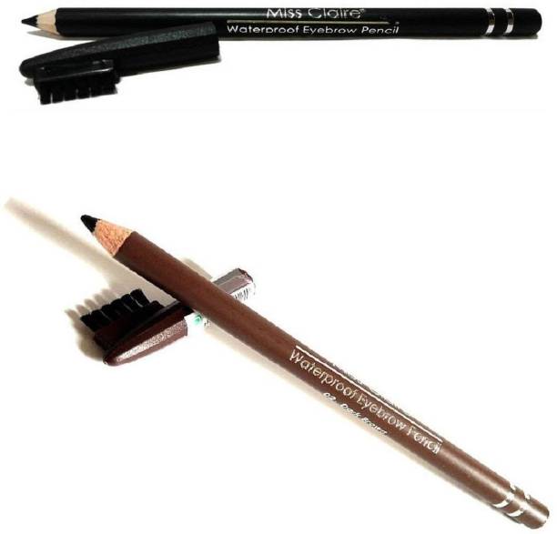 Miss Claire WaterProof Eyebrow Pencil with Brush (Black, Dark Brown)