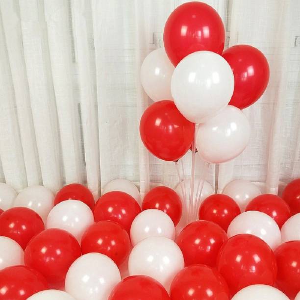 Agastaya Solid Balloons (50 Red,50 White) for Birthday, Anniversary , Festival, Wedding, Engagements Celebration and Party Balloon