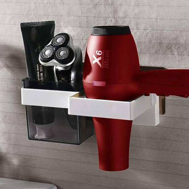 HOKiPO Hair Dryer Holder with Additional Provision to Keep Toiletries (Model - AR2795) Wall Mounted Dryer Holder
