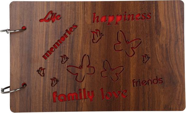 Khatu Crafts Wooden Engraved "Family Love" Scrap Book Photo Album Album