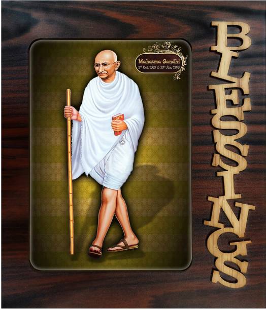 Poster N Frames Decorative Blessings Hand Crafted photo of Mahatma Gandhi 9633 Digital Reprint 9 inch x 7.75 inch Painting