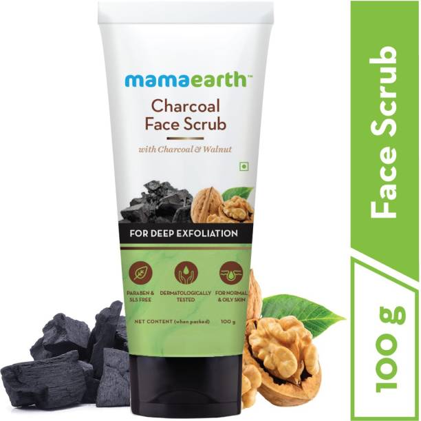 MamaEarth Charcoal Face Scrub For Oily Skin & Normal skin, with Charcoal & Walnut for Deep Exfoliation – 100g Scrub