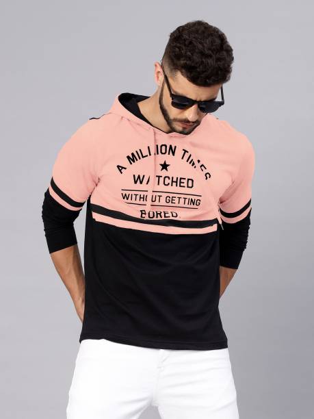 MANIAC Printed Men Hooded Neck Pink T-Shirt