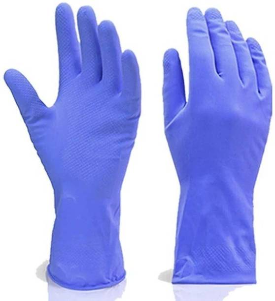 SHIVAM ENTERPRISE Reusable Rubber Hand Gloves (Blue) Wet and Dry Glove Set
