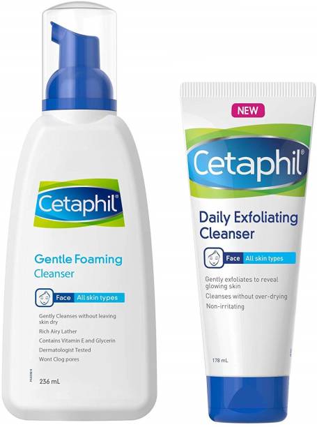 Cetaphil Exfoliating & Foaming Cleanser combo - Foaming Skin Cleanser 236ml, Exfoliating Skin Cleanser178ml