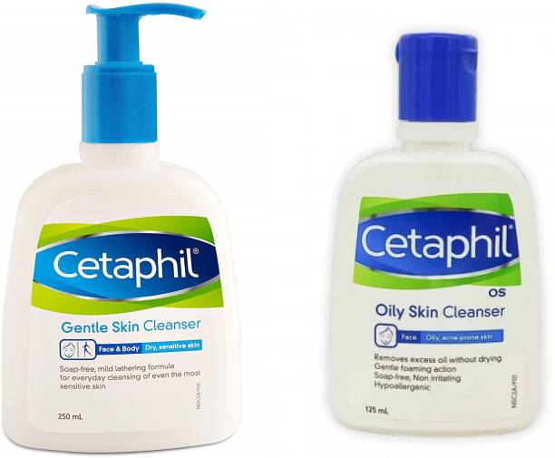 Cetaphil Cleanser kit for Dry, Sensitive & Oily Skin – Dry & Sensitive Skin Cleanser 250ml, Oily Skin Cleanser 125ml