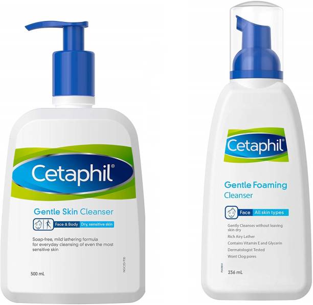 Cetaphil All weather Skin care cleanser pack for all skin types – Dry & Sensitive Skin Cleanser 500ml, Gentle Foaming Skin Cleanser 236ml