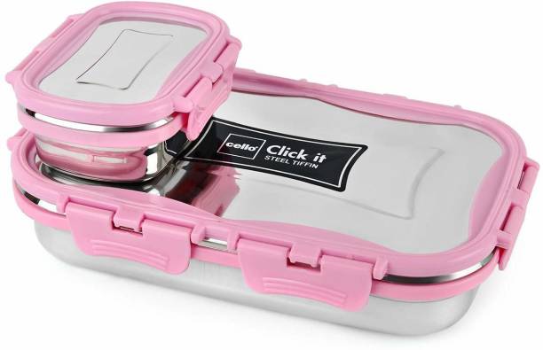 cello Click It Lunch Pack for Office & School Use (Veg Box Included Pink) 1 Containers Lunch Box