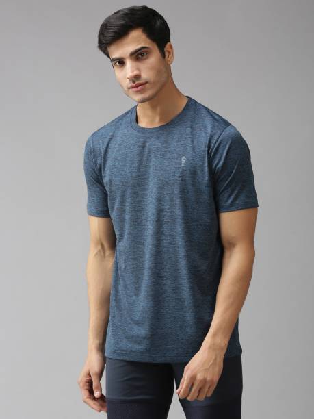 145A-Dryfit Active Performance Men Solid Round Neck Blue T-Shirt Price in India