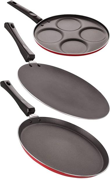 NIRLON Non-Stick Cookware ROTI TAWA/DOSA TAWA/UTTAPAM TAWA Aluminium Set with Bakelight Handle,Red Cookware Set