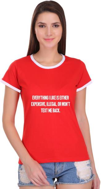 EMDYY Printed Women Round Neck Red T-Shirt