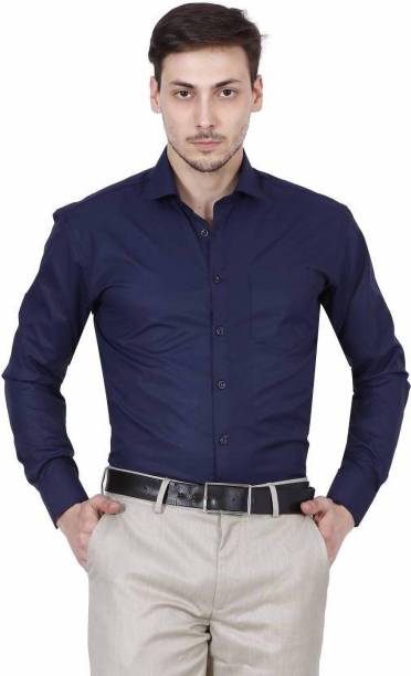 PSK Men Solid Formal Dark Blue Shirt