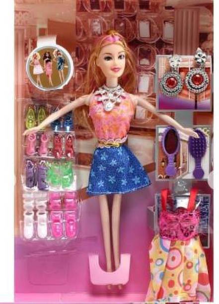 Jalaunsportscreation bu fashion dolls with crown and shoes and accessories(multicolour) (Multicolor)utiful Hairs (Multicolor)01 (Pink)