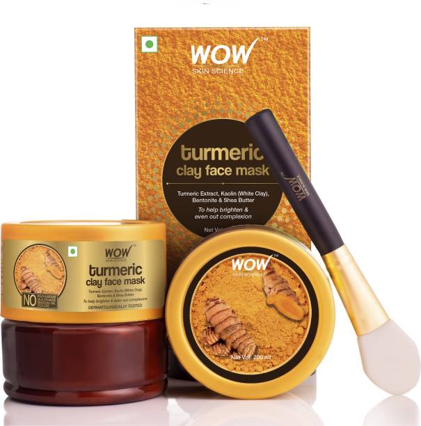 WOW SKIN SCIENCE Turmeric Clay Face Mask for helping to Brighten & Even Out Complexion - No Parabens, Sulphate, Mineral Oil & Color - 200mL