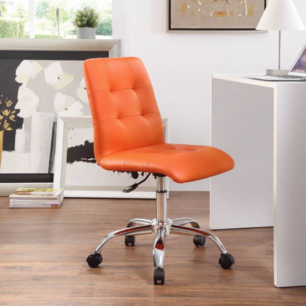 Finch Fox Ripple Ribbed Armless Low Back Swivel Adjustable Computer Desk Office Chair In (Orange) Leatherette Office Executive Chair