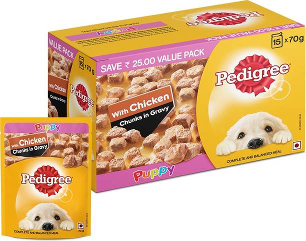 PEDIGREE Gravy Chicken Chunks for Puppy Chicken 1.05 kg (15×0.07 kg) Wet Young, New Born Dog Food